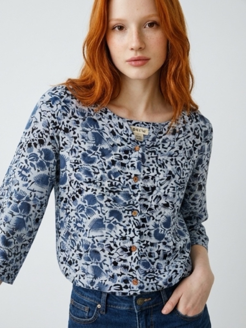 Orvis Blue and White Print Button Down Shirt